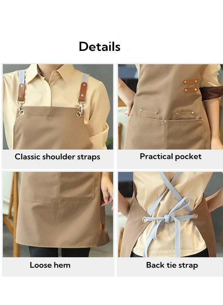 Loquat Adjustable Double Shoulder Chef Apron Waterproof and Oilproof Kitchen Apron Light Brown Color  - Image 2