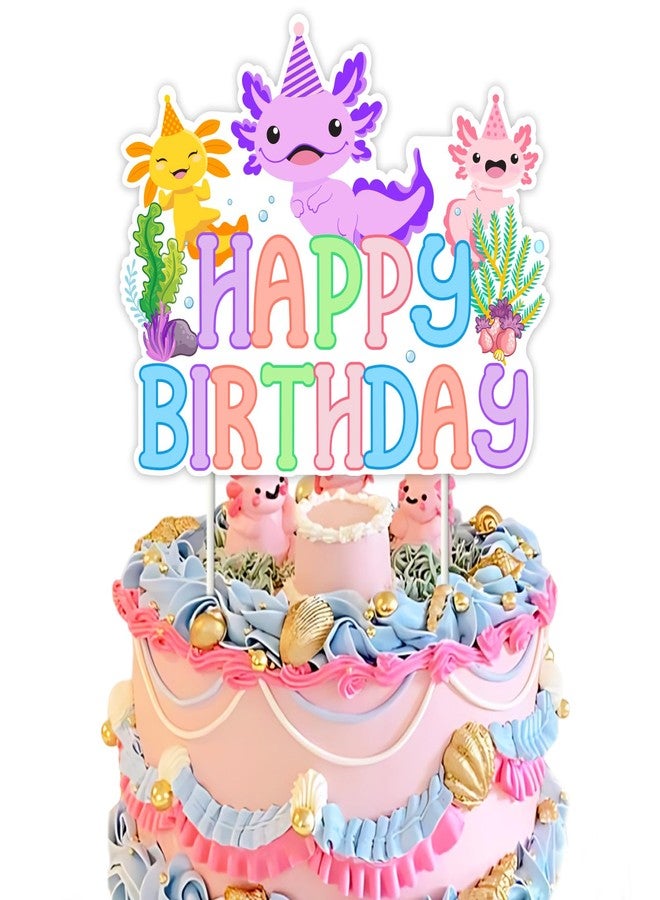 Fangleland Colorful Axolotl Happy Birthday Cake Topper, Cartoon Animal Axolotl Theme Cake Decoration Cartoon Animal Theme Party Supplies for Boys Girls - Image 1