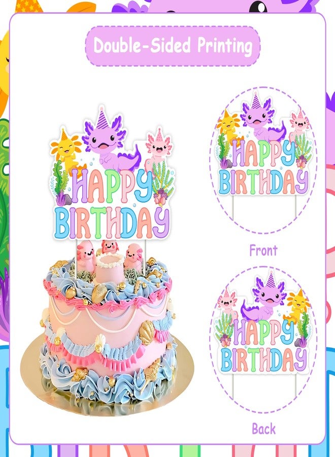 Fangleland Colorful Axolotl Happy Birthday Cake Topper, Cartoon Animal Axolotl Theme Cake Decoration Cartoon Animal Theme Party Supplies for Boys Girls - Image 5