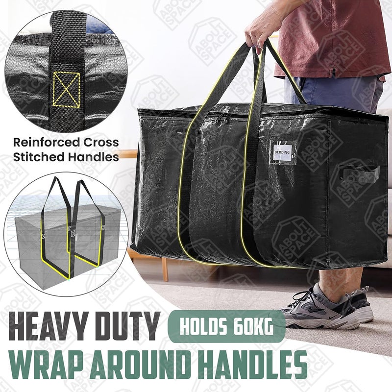 ABOUT SPACE ABOUT SPACE 2 Pcs Extra Large Moving Bag 105 L Storage Bags for Clothes Large PP Packing Bags for Shifting Organizer Bag for Books Blanket Cover Bag with Wrap Around Handles Zipper Black - Image 3