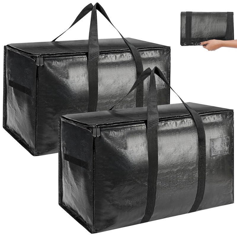 ABOUT SPACE ABOUT SPACE 2 Pcs Extra Large Moving Bag 105 L Storage Bags for Clothes Large PP Packing Bags for Shifting Organizer Bag for Books Blanket Cover Bag with Wrap Around Handles Zipper Black - Image 1
