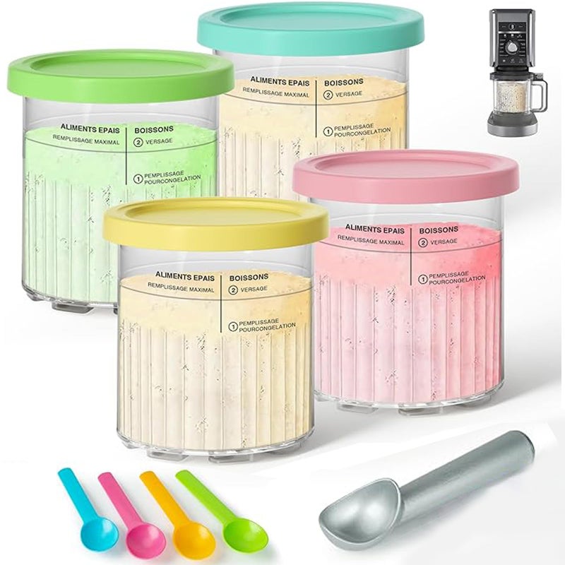 4 Pack Replacement Containers for Ninja Creami Deluxe Pints  Lids  24oz Compatible Ice Cream Maker Pints