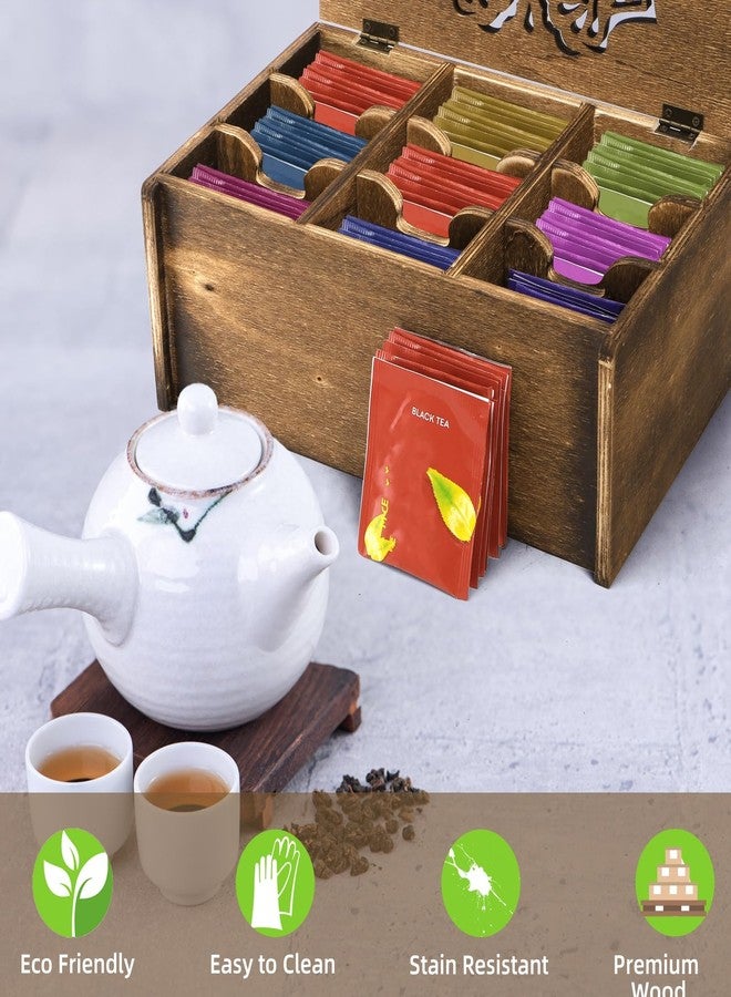 صندوق تخزين منظم أكياس الشاي من WRINGKIT، صندوق خشبي لحفظ الشاي، 9 أقسام، حاويات شاي بغطاء مزخرف بنقوش زهرية لأكياس التوابل المتنوعة، ديكور منزلي، صناديق تخزين متعددة الوظائف - Image 5