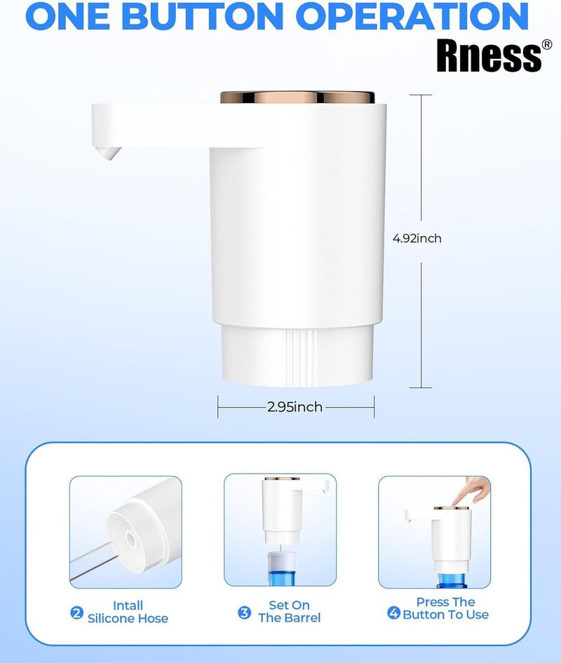 Rness Electric Water Dispenser Pump, Dual-Pump High Power, Dual Outlets, Type-C Charging, Portable Electric Kettle, USB-C Rechargeable, Suitable for Office, Home, Kitchen, White - Image 4