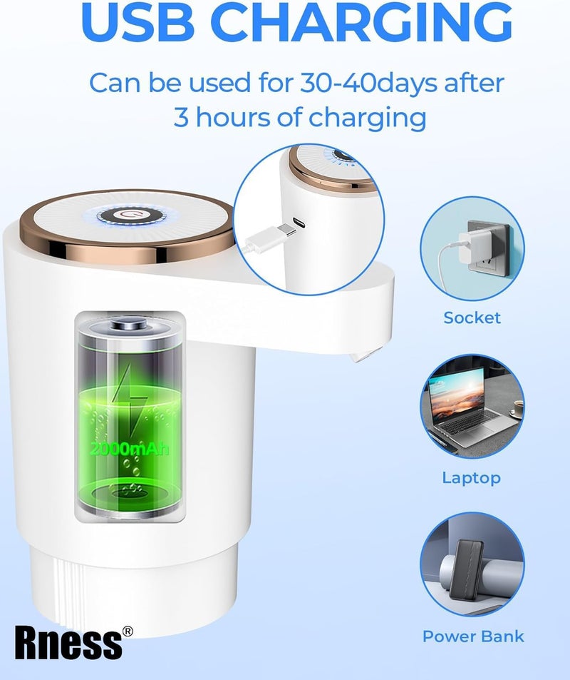 Rness Electric Water Dispenser Pump, Dual-Pump High Power, Dual Outlets, Type-C Charging, Portable Electric Kettle, USB-C Rechargeable, Suitable for Office, Home, Kitchen, White - Image 2