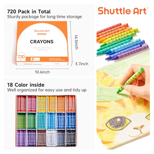 Shuttle Art Crayon Bulk Class Pack - 720 Count, 18 Assorted Colors with 40 Crayons per Color, Non-Toxic Bulk Crayon School Supplies for Teachers and Kids Arts & Crafts Supplies - Image 2