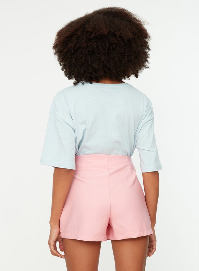 trendyol Pink Lace-Up and Eyelet Detail Woven Shorts Skirt  - Image 5
