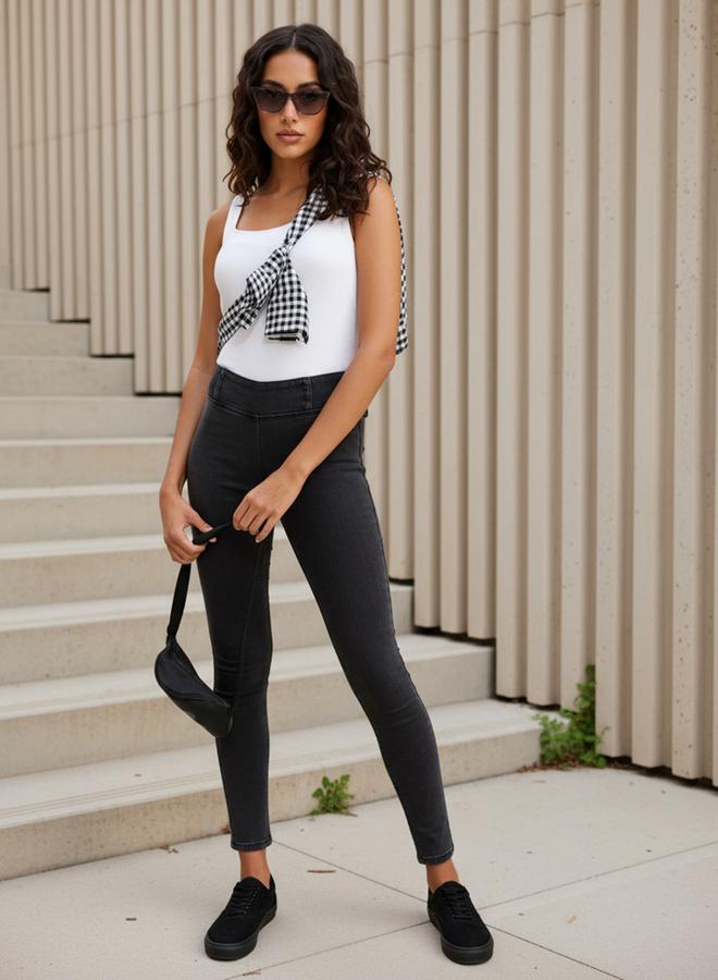 Freehand Black Skinny Fit Solid Jegging - Image 3