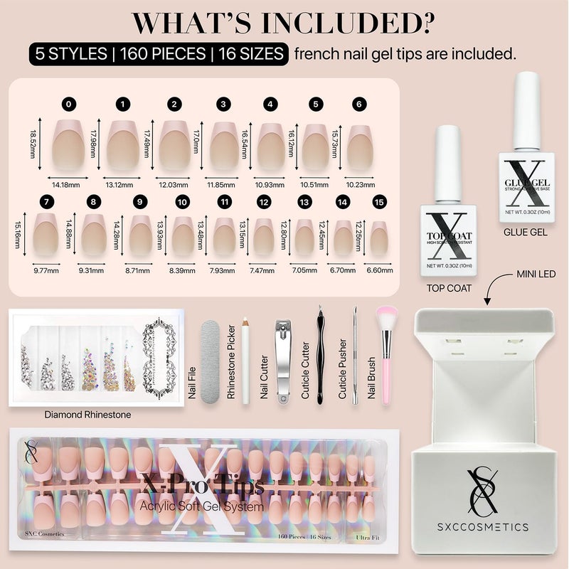 SXC Cosmetics French Tip Press On Nails - Skin Tone Nude and Color Series, Short Coffin X-Pro Tips Starter Kit ST119KIT - Image 4