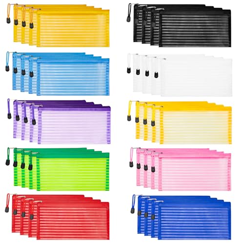 JARLINK 40 Pack 10 Colors Zipper Mesh Pouch, Storage Pencil Pouches, Multipurpose Pencil Pouch Bulk for School and Office Supplies, Cosmetics Travel Accessories, Multicolor - Image 1