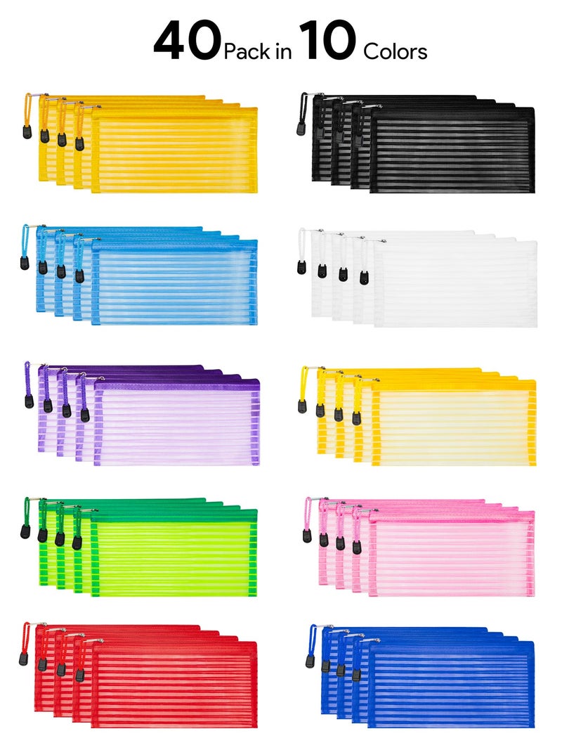 JARLINK 40 Pack 10 Colors Zipper Mesh Pouch, Storage Pencil Pouches, Multipurpose Pencil Pouch Bulk for School and Office Supplies, Cosmetics Travel Accessories, Multicolor - Image 4