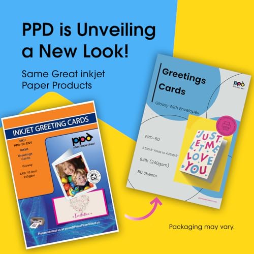 PPD Greeting Card Paper, Printable Greeting Cards With Envelopes for Inkjet Printer, 5.5x8.5 Blank Half Fold to 4.25 x 5.5 Custom Cards for Birthday, Wedding, Invitations, Thank You Note (50 Sheets) - Image 2