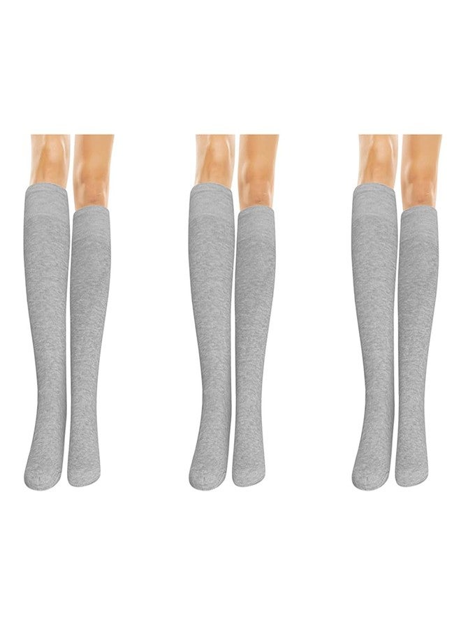 MUKHAKSH (Pack of 3 Pairs = 6 Socks Girls Winter Woolen Warm Melange Grey Knee Length Knee High Socks - Image 1