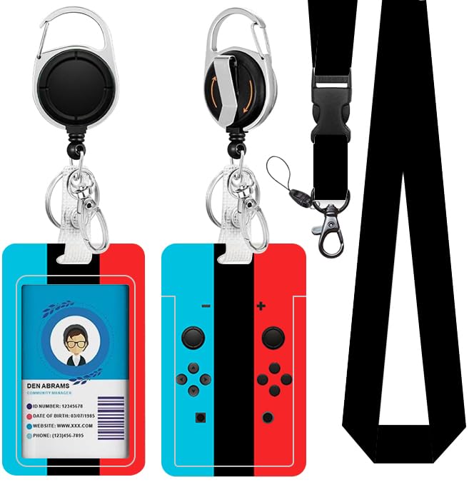 NIWPKDCE Gamepad Badge Holder with Boys Lanyard, Game Controller ID Badge Holder with Retractable Reel Clip and Keychain, Gamer Vertical Identity Card Cover Case Protector for Gaming Lovers - Image 1