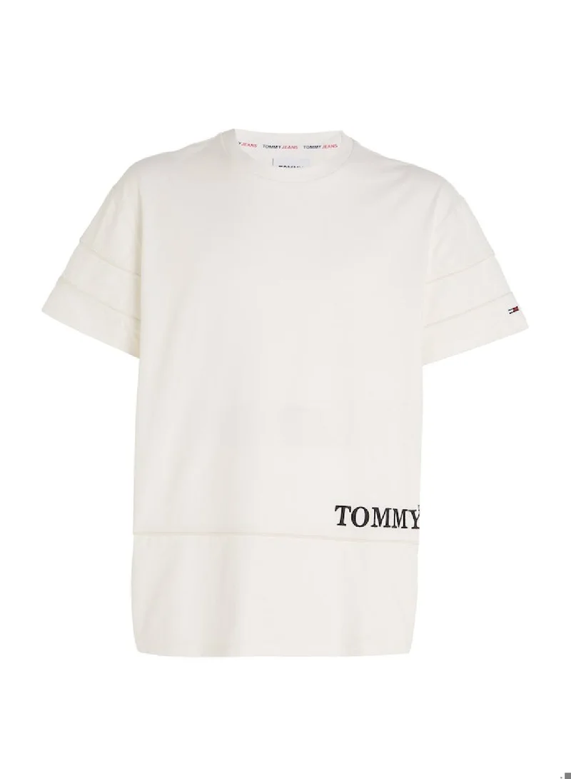 TOMMY JEANS Men's Logo Embroidered Short Sleeves T-Shirt, White