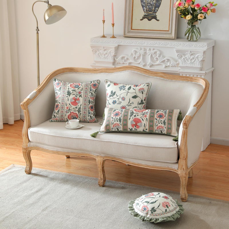 ISAENNE Design Lumbar Retro Elegance Linen Throw Pillow Covers 12"x28" Pack of 2, Green Pink Floral Pattern Cushion Covers Rectangle Decor Pillowcases for Bed,Living Room,Outdoor,Car - Image 3