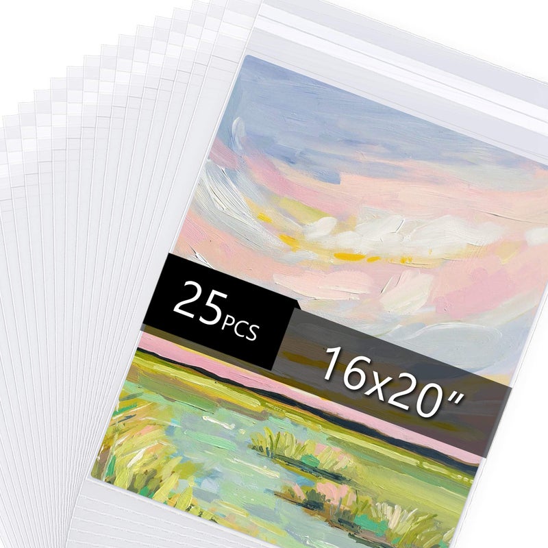 Falling in Art Acid Free 1.496mil (Single Side) Crystal Sealed Clear Bags for 16x20 Art Prints, Photos, 16 1/2 Inches by 20 1/2 Inches, 25-Pack