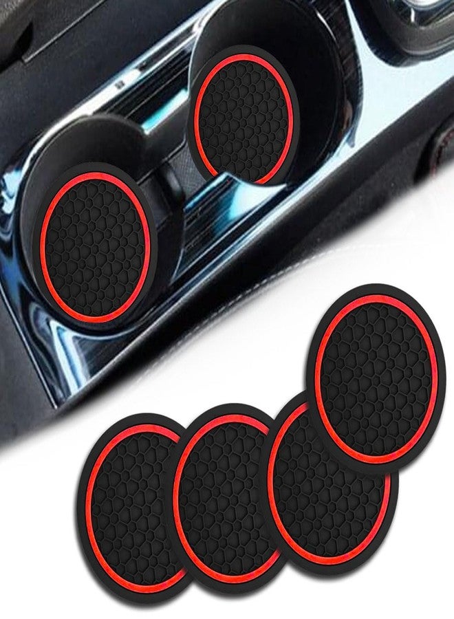 Couslcd 4PCS Car Cup Holder Coasters, Dustproof Automotive Interior Accessories Mat,2.75 Inch Non-Slip Insert Water Bottle Holder Pads, Universal for Vehicles, Trucks, RVs and More (Black/Red) - Image 1