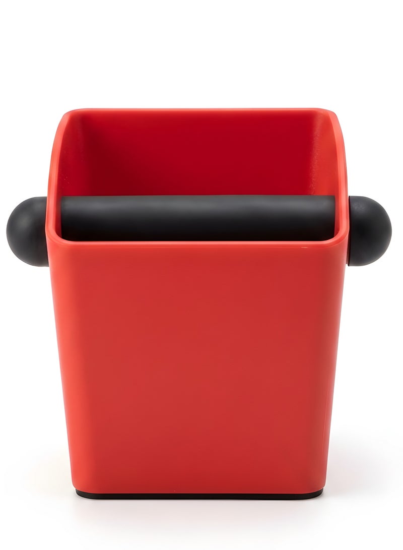 Red Coffee Knock Box with Black Rubber Knock Bar for Espresso Grounds