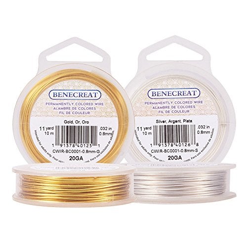 BENECREAT 2 Rolls 20Gauge Tarnish Resistant SilverGold Coil Wire 66Feet22Yard in Total - Image 1