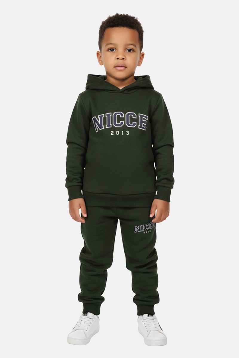 Nicce طقم هودي وسروال رياضي لشباب toddlers مكون من قطعتين بشعار العلامة التجارية، أخضر داكن - Image 1