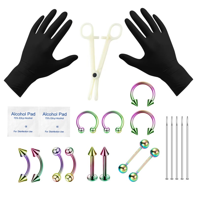 Ze Sen Shi Pin Body Piercing Jewelry Set - 316 Stainless Steel Kit with Tools - Image 1