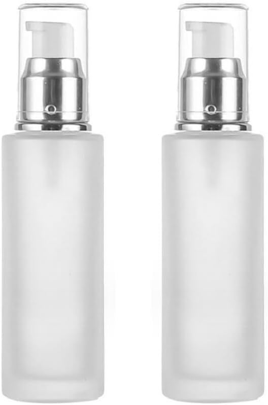 2Pcs 120ml/4oz Empty Clear Frosted Glass Lotion Pump Dispenser Bottle Refillable Cosmetic Cream Container Travel Toiletries Pump Dispenser Vials for Cream Emulsion Essencial Oil