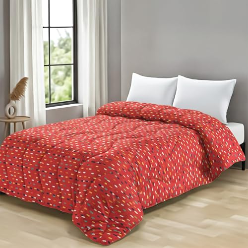 Zinnia Ultra Soft Microfibre Printed Comforter | (Print - Shapes) (Stroke Red and Navy) - Image 1