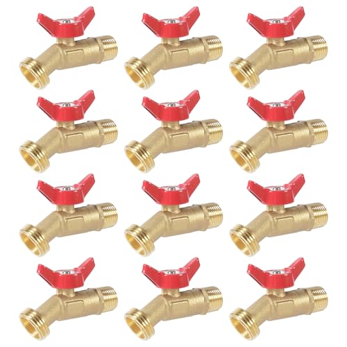 Ohiyoo 12 Pack Hose Bibb Brass Ball Valve 12 Male NPT Inlet x 34 Male GHT Threaded Garden Hose Outlet Connector 14Turn Sillcock Water Spigot Hose Bibb Valve 12 x 34 - Image 1