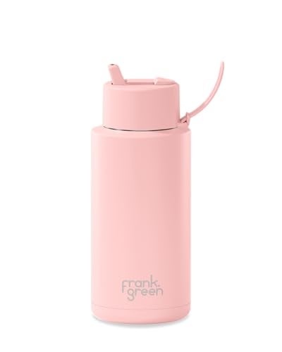 frank green - Ceramic Reusable Bottle - Stainless Steel Water Bottle With Straw, Insulated Water Bottle, Metal Water Bottle - Flip Straw Lid - 34oz - Blushed - Image 1