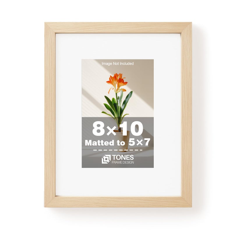 TONES FRAME DESIGN 8x10 Picture Frame Natural 8x10 Wooden Frame Matted to 5x7 Wood Veneer Finish 8 x 10 Photo Frame with Shatterproof Plexiglass for Tabletop Wall Display - Image 1