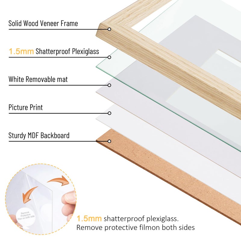 TONES FRAME DESIGN 8x10 Picture Frame Natural 8x10 Wooden Frame Matted to 5x7 Wood Veneer Finish 8 x 10 Photo Frame with Shatterproof Plexiglass for Tabletop Wall Display - Image 4