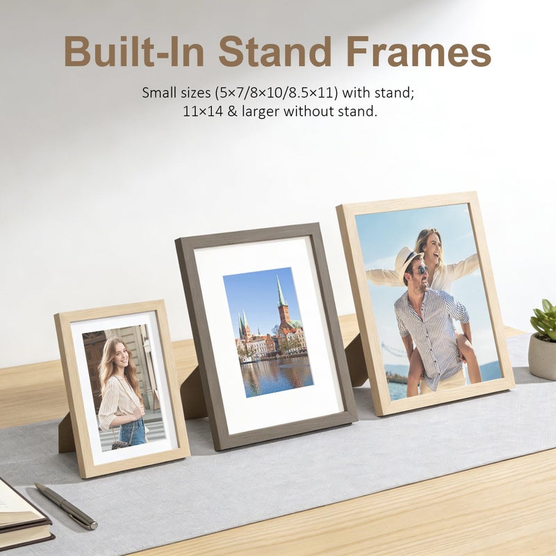 TONES FRAME DESIGN 8x10 Picture Frame Natural 8x10 Wooden Frame Matted to 5x7 Wood Veneer Finish 8 x 10 Photo Frame with Shatterproof Plexiglass for Tabletop Wall Display - Image 2