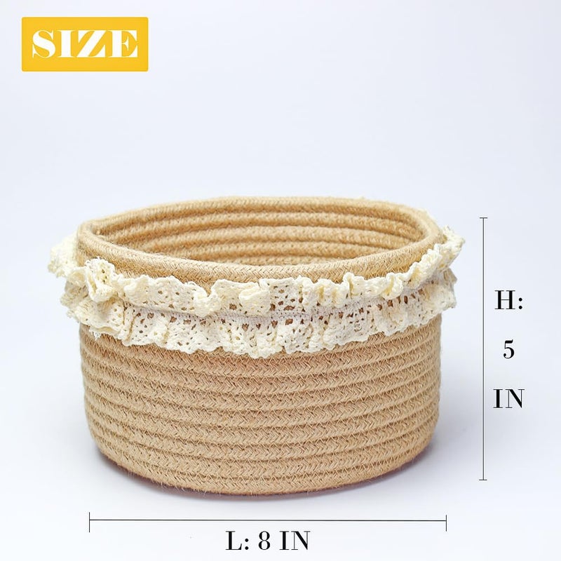 Yimi's Dream Basket for Gifts, Small Cute Round Baskets for Baby, Wedding, Birthday, Mini Decorative Jute Rope Baskets for Home Decor (Brown, 8"x 8"x 5") - Image 3