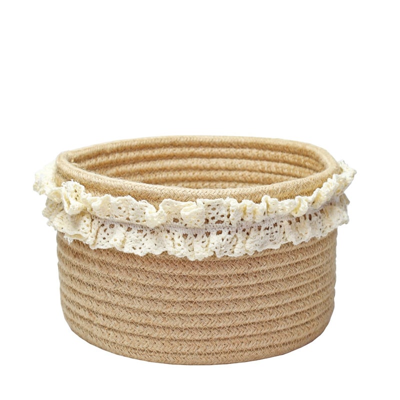 Yimi's Dream Basket for Gifts, Small Cute Round Baskets for Baby, Wedding, Birthday, Mini Decorative Jute Rope Baskets for Home Decor (Brown, 8"x 8"x 5") - Image 1