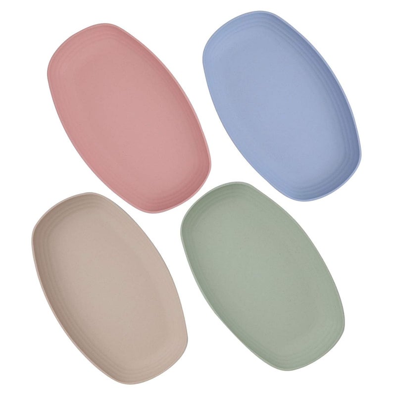 Amillee Lightweight Wheat Straw Plates Unbreakable Dinner Plates Oval Food Trays, Lunch Plates Reusable Eco-Friendly Dinner Plates, Dishwasher Safe Tray for Adults (Pack of 4, Multicolor) - Image 1