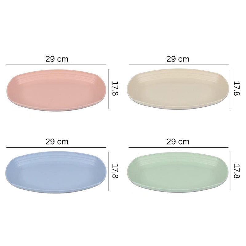 Amillee Lightweight Wheat Straw Plates Unbreakable Dinner Plates Oval Food Trays, Lunch Plates Reusable Eco-Friendly Dinner Plates, Dishwasher Safe Tray for Adults (Pack of 4, Multicolor) - Image 2