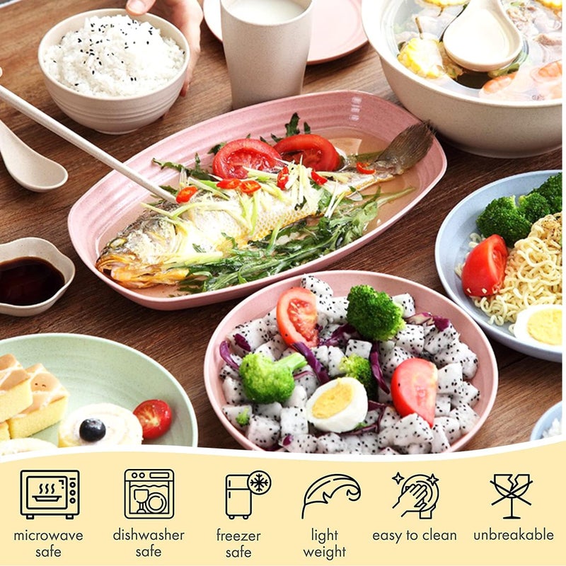 Amillee Lightweight Wheat Straw Plates Unbreakable Dinner Plates Oval Food Trays, Lunch Plates Reusable Eco-Friendly Dinner Plates, Dishwasher Safe Tray for Adults (Pack of 4, Multicolor) - Image 5
