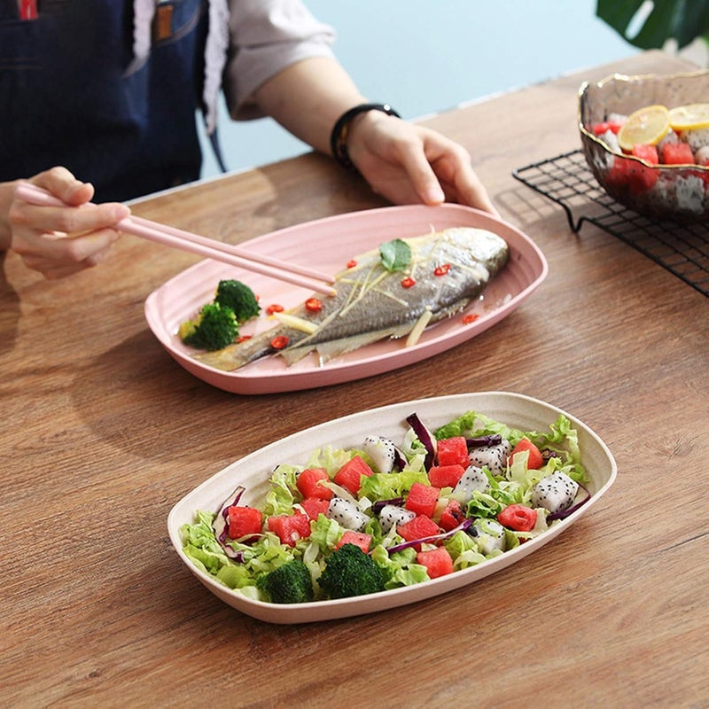 Amillee Lightweight Wheat Straw Plates Unbreakable Dinner Plates Oval Food Trays, Lunch Plates Reusable Eco-Friendly Dinner Plates, Dishwasher Safe Tray for Adults (Pack of 4, Multicolor) - Image 3