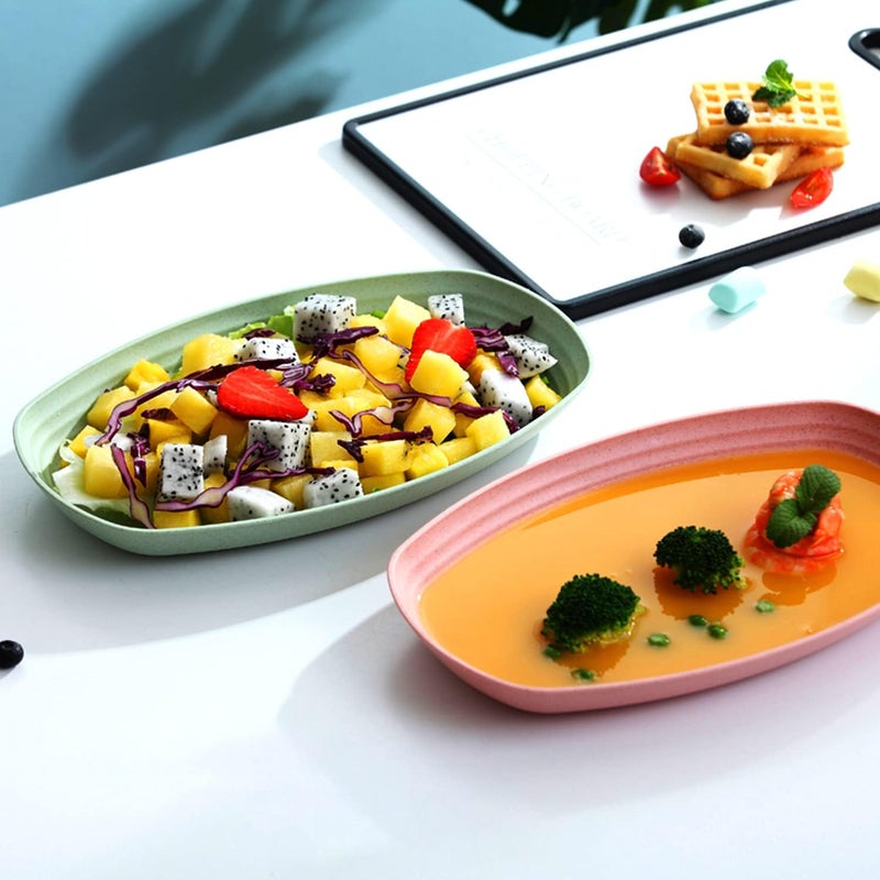 Amillee Lightweight Wheat Straw Plates Unbreakable Dinner Plates Oval Food Trays, Lunch Plates Reusable Eco-Friendly Dinner Plates, Dishwasher Safe Tray for Adults (Pack of 4, Multicolor) - Image 4