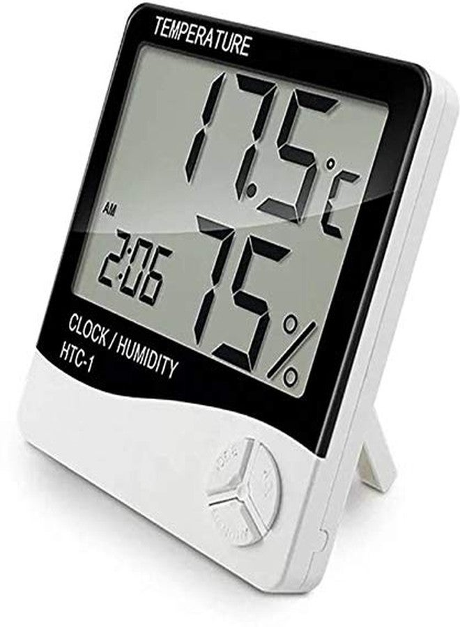 FStyler HDT-Clock-1 HTC-1 High Accuracy LCD Display Thermometer Hygrometer Indoor Electronic Temperature Humidity Meter Thermo Hygro Clock Digital Room Wall Thermometer (White) - Image 1