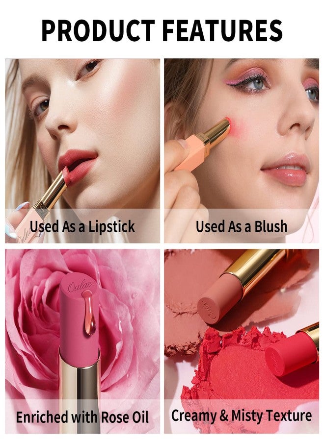 Oulac Soft Matte Lipstick for Women - Nude Peach Lipstick & Blush Duo, Cream to Powder Texture, Color Rich, Lightweight & Smooth, Enriched with Rose Oil, Vegan & Cruelty-Free| 3.6g (Y08) - Image 4