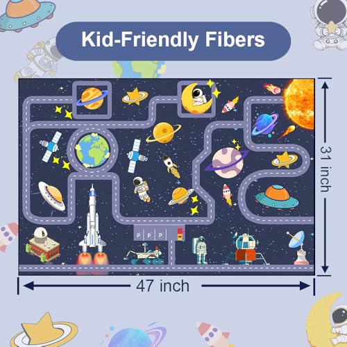 Pyrrhite Outer Space Kid Rug，Boys Car Rug for Kids Toy Cars Have Fun Safely, Non-Slip Educational City Road Rugs Carpets for Kid Room Bedroom（47×31 in - Image 3