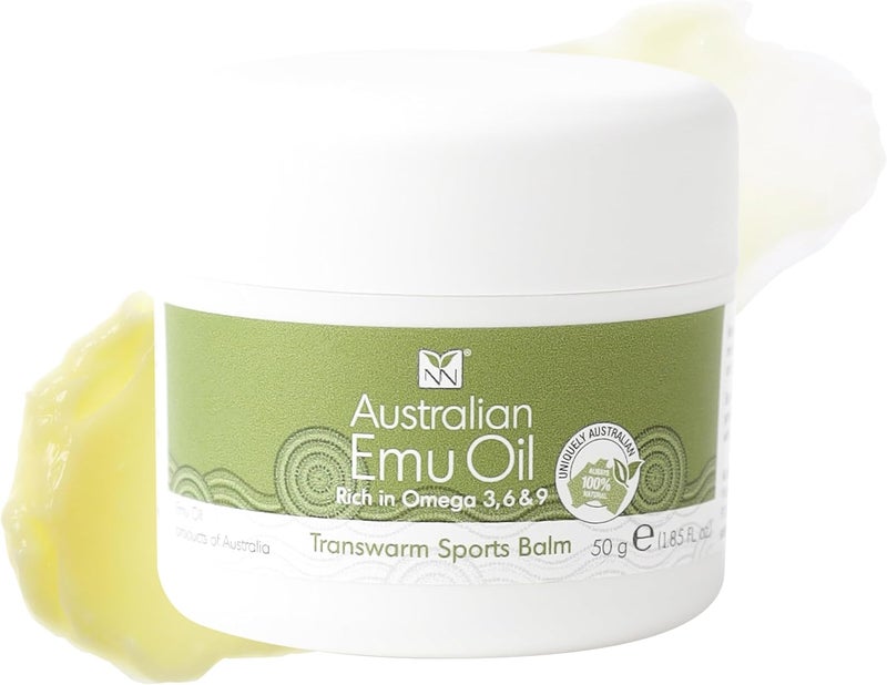 Transwarm Sports Balm with Pure Emu Oil, Omega 3 6 9, Tea Tree Oil, Vitamins, & Essential Oils - 50g Deep Heat Rub for Joint, Back, Muscle Stiffness, Cramps & More by Y-Not Natural