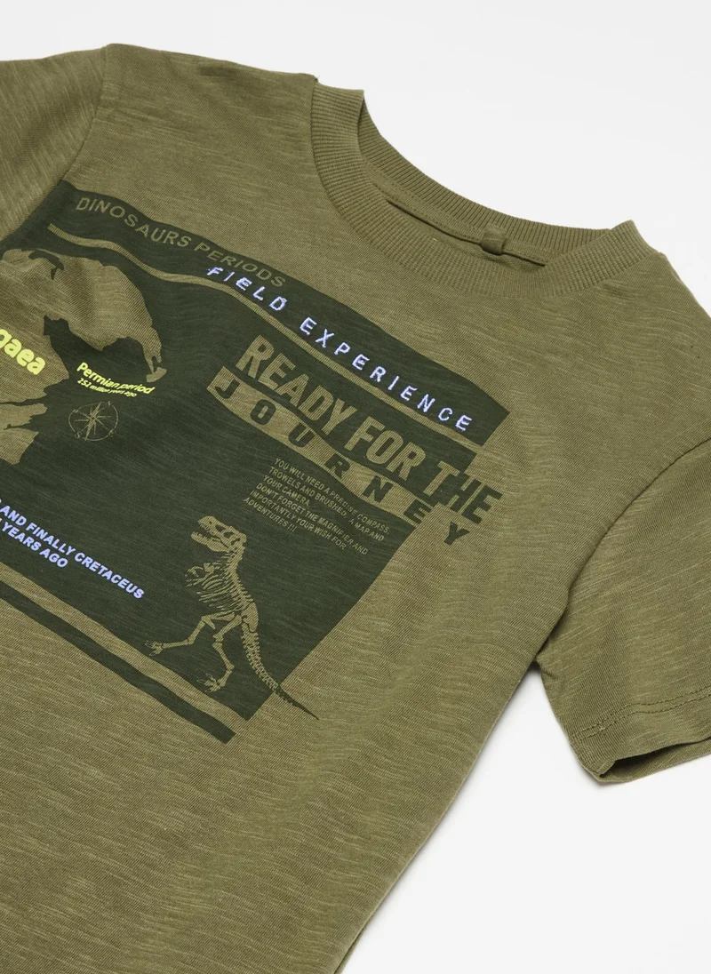 او في اس Cotton T-shirt with dinosaur print