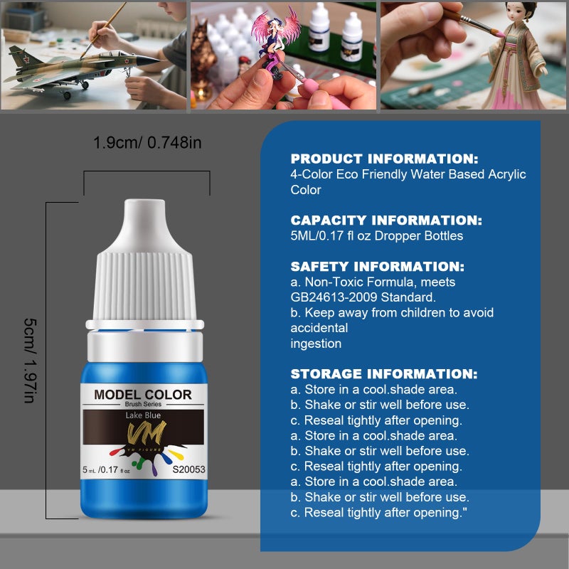 M.A.K VM FIGURE Blue Series Eco Friendly Water Based Color 4 Bottles x 5 ml (0.17 fl.oz.) Brush Paint Miniature Painting Kit Acrylic Resin Pigment for Models, Figures, and Crafts - Image 4