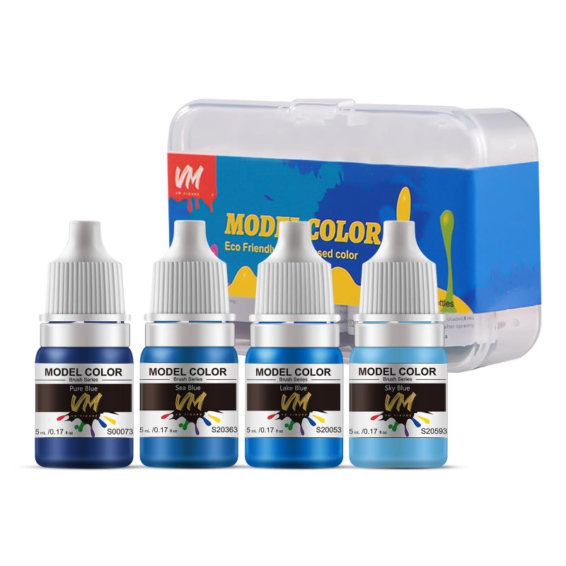 M.A.K VM FIGURE Blue Series Eco Friendly Water Based Color 4 Bottles x 5 ml (0.17 fl.oz.) Brush Paint Miniature Painting Kit Acrylic Resin Pigment for Models, Figures, and Crafts - Image 1