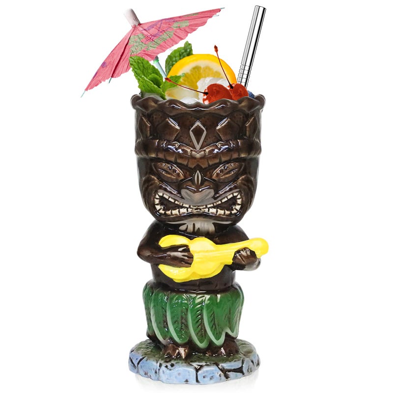 SuproBarware Tiki Mugs 300ml Cocktail Glasses Set Colourful Ceramic Cocktail Cups Hawaiian Party Decoration for Exotic Party