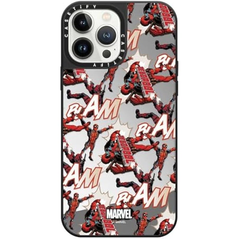 Casetify Mirror iPhone 13 Pro Max Case 【Deadpool & Wolverine Co-Lab / 4.9ft Drop Protection/Magsafe】 - Deadpool Pattern Case - Silver on Black - Image 1