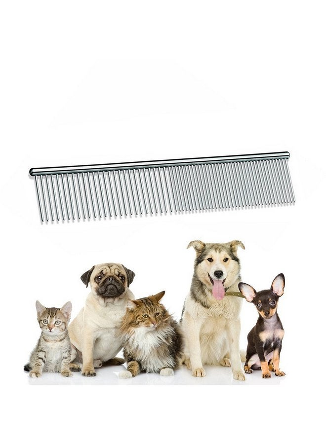 زيتوب مشط Zittop للكلاب وفرشاة العناية بالحيوانات الأليفة للقطط والجراء والكلاب السلوقية ذات الفراء المتوسط / الخشن، أمشاط إزالة التشابك سهلة الإمساك بأسنان مستديرة من الفولاذ المقاوم للصدأ متباعدة بشكل مختلف - فضي - Image 2